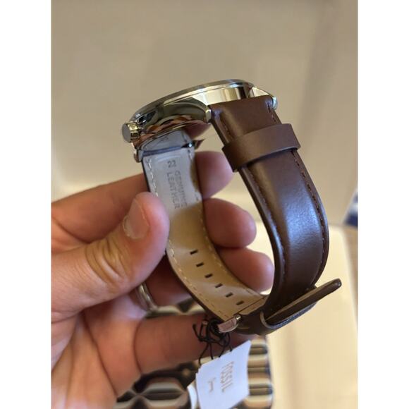 Fossil Fenmore BQ2865 44mm Cream Dial Brown Leather Quartz Watch - Picture 7 of 17